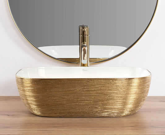 Aufsatzwaschbecken Belinda Weiß Brushed Gold 46x32cm