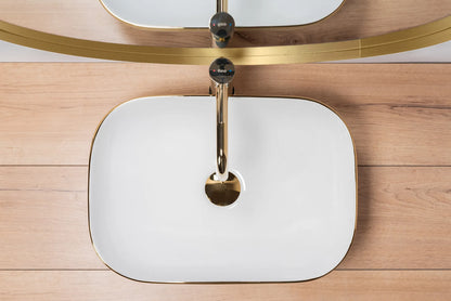 Aufsatzwaschbecken Belinda Weiß Brushed Gold 46x32cm