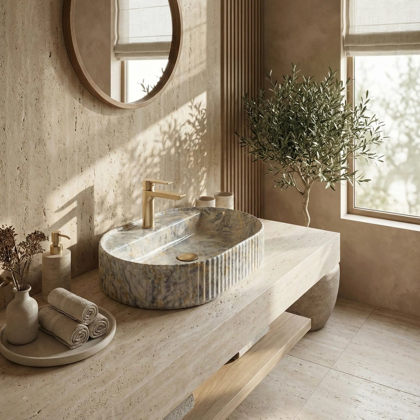 Aufsatzwaschbecken Marcella Ruststone 60x37cm