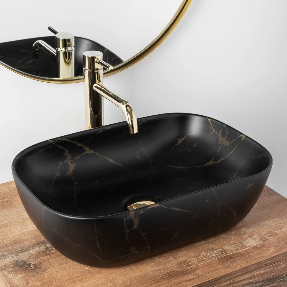 Aufsatzwaschbecken Belinda Black Marble Matt 46x32cm