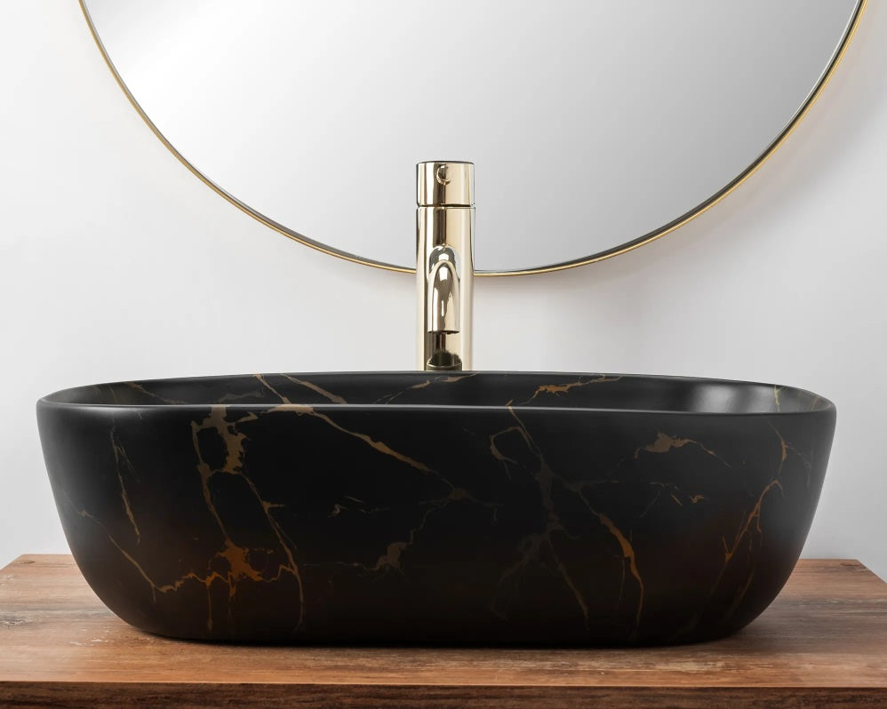 Aufsatzwaschbecken Belinda Black Marble Matt 46x32cm