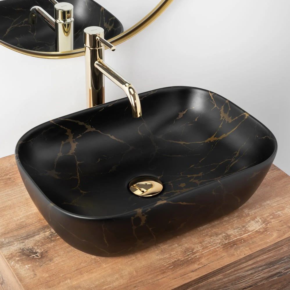 Aufsatzwaschbecken Belinda Black Marble Matt 46x32cm