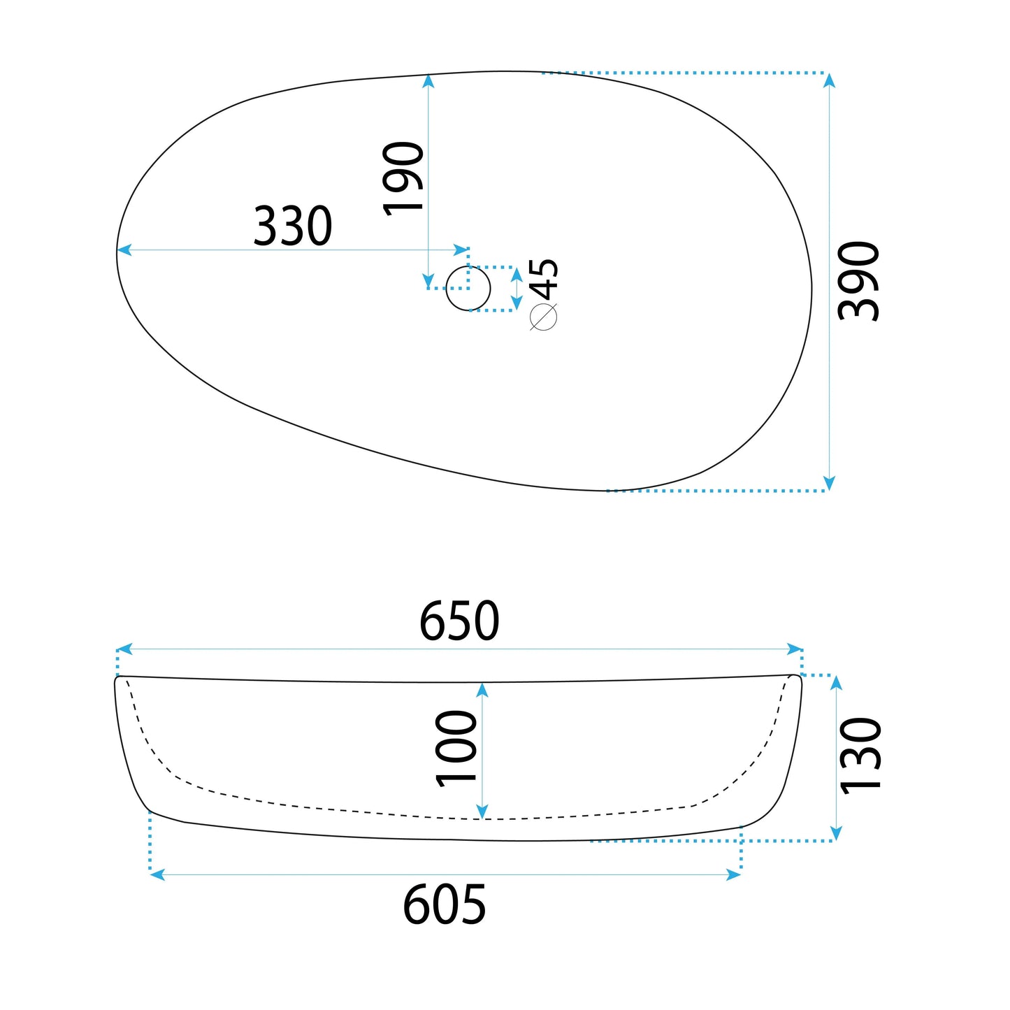 Waschbecken Sandra 65x39cm