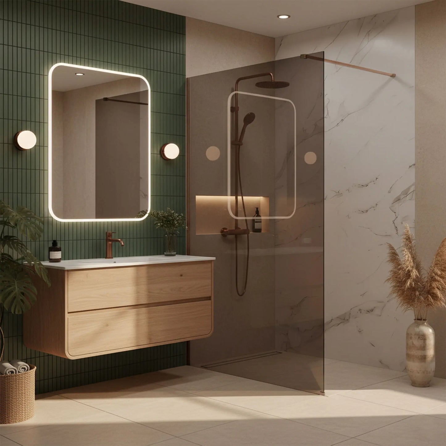 Walk-In Duschwand Flexi Kupfer Matt braun getöntes Glas 80-140cm