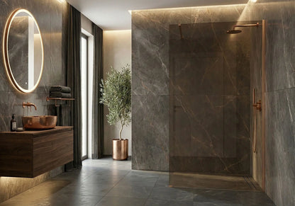 Walk-In Duschwand Flexi Kupfer Matt braun getöntes Glas 80-140cm
