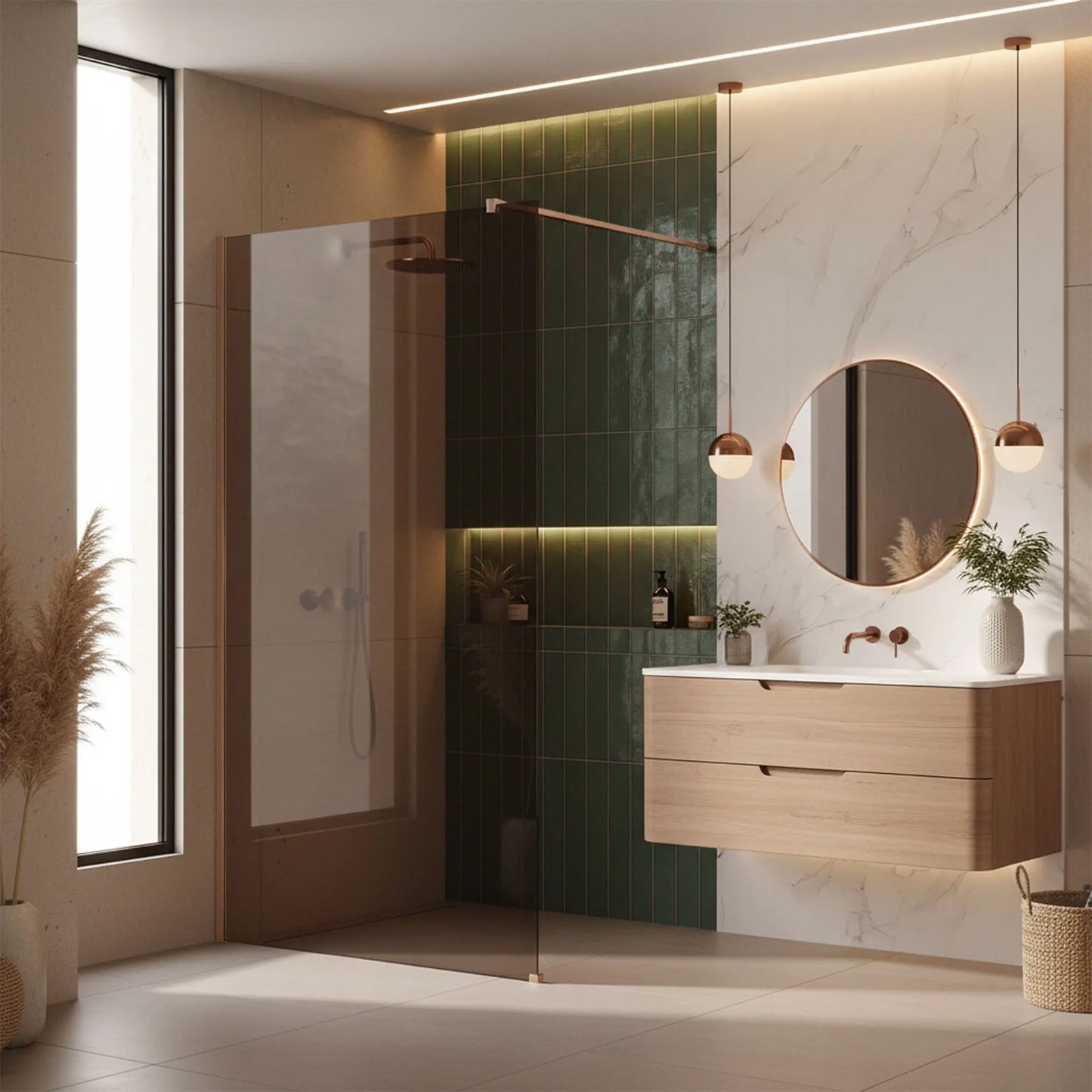 Walk-In Duschwand Flexi Kupfer Matt braun getöntes Glas 80-140cm