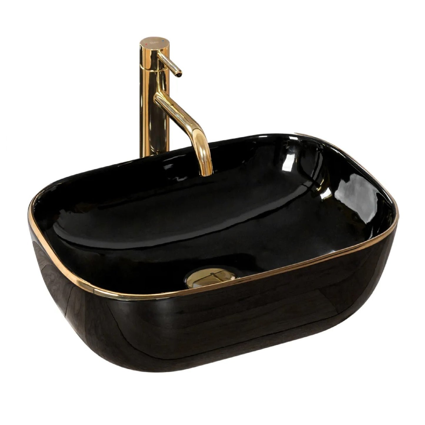 Aufsatzwaschbecken Belinda Black Gold Edge Poliert 46x32cm