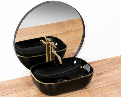 Aufsatzwaschbecken Belinda Black Gold Edge Poliert 46x32cm