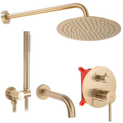 Dusche mit Wannenauslauf Unterputz Lungo Gold Matt