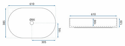Aufsatzwaschbecken Nadia Goldrand Weiß 61x38,5cm