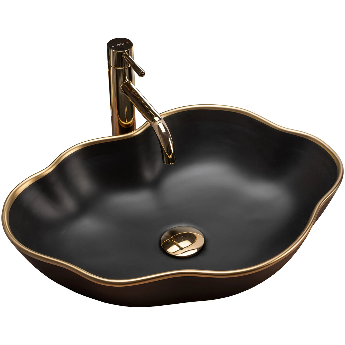 Aufsatzwaschbecken Pearl Black Matt Gold Edge 51,5x37,5cm