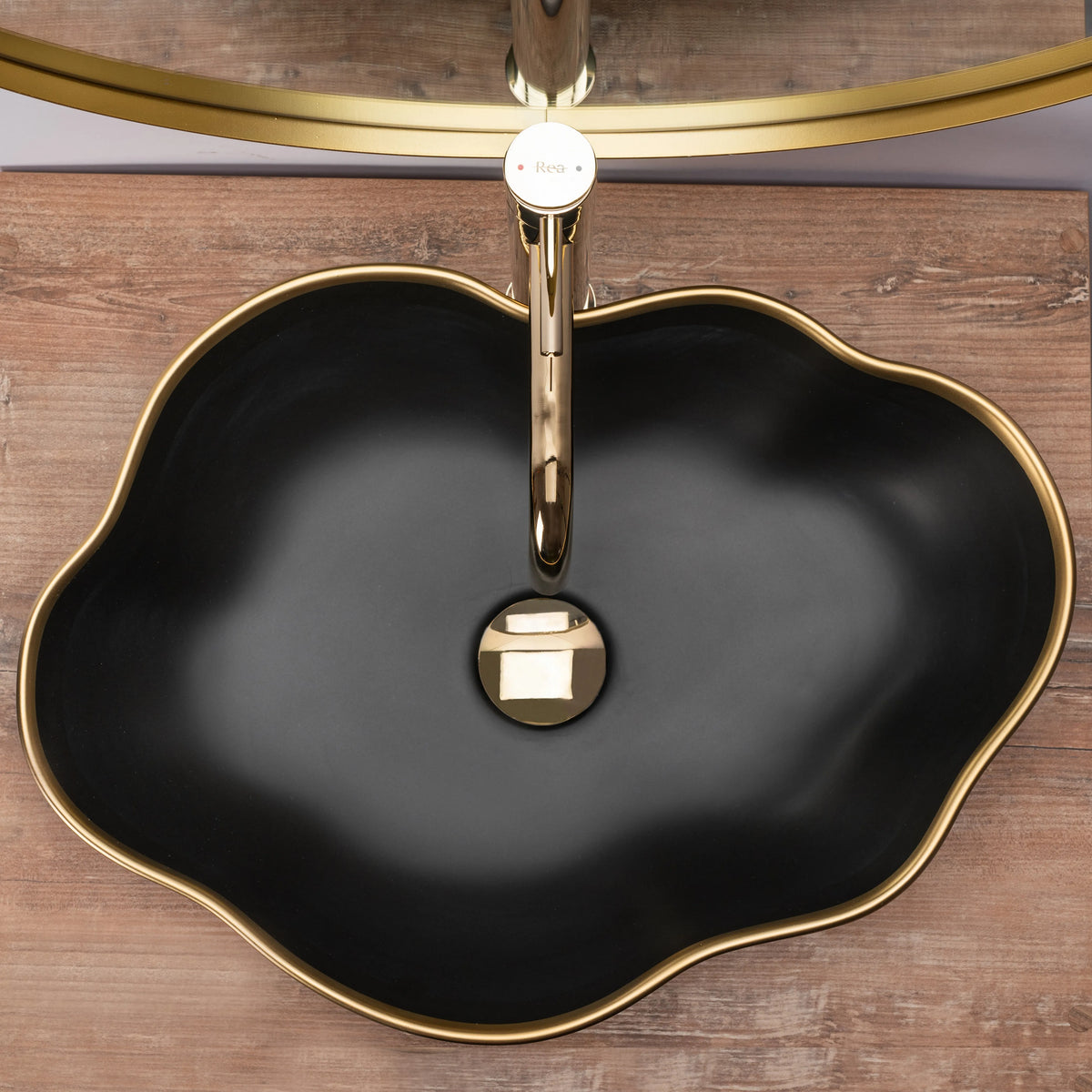 Aufsatzwaschbecken Pearl Black Matt Gold Edge 51,5x37,5cm