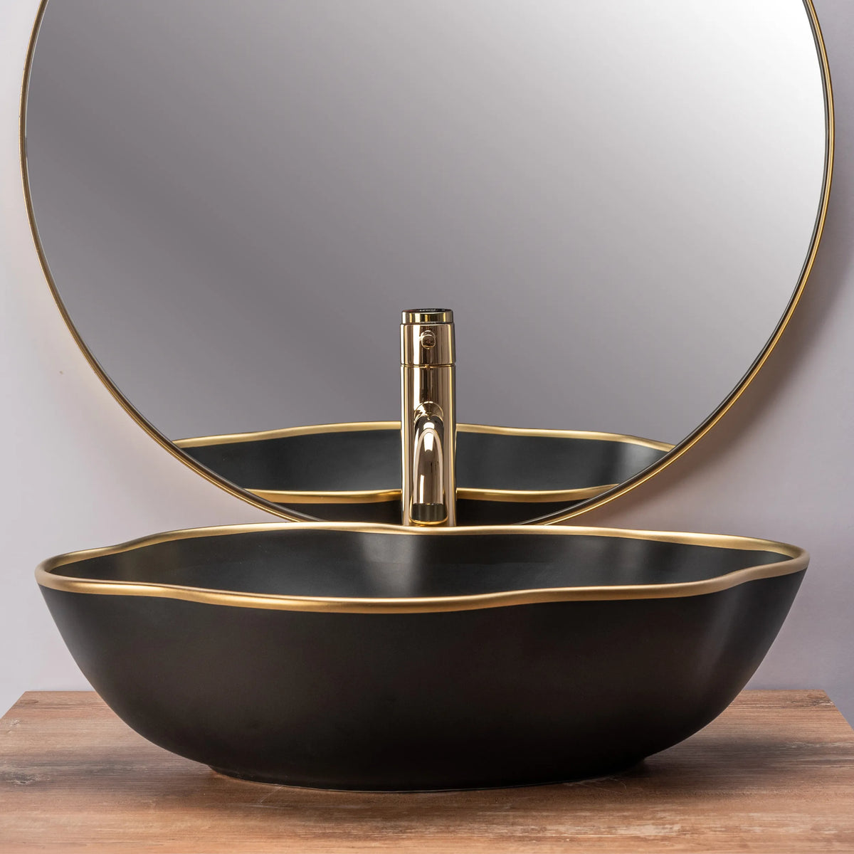 Aufsatzwaschbecken Pearl Black Matt Gold Edge 51,5x37,5cm