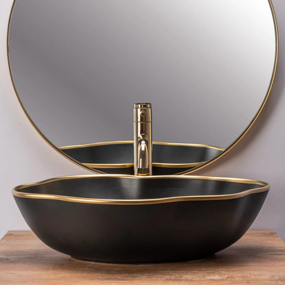 Aufsatzwaschbecken Pearl Black Matt Gold Edge 51,5x37,5cm