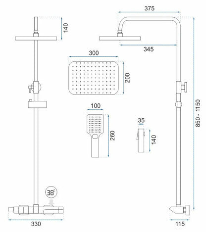 Dusche Rob Chrom Matt (mit Thermostat)