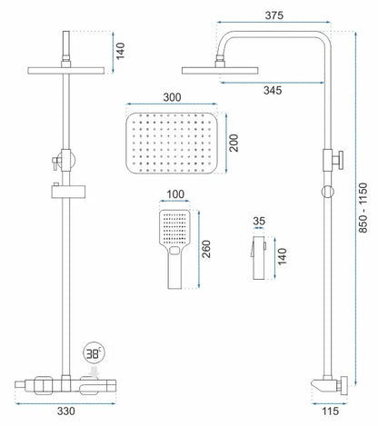 Dusche Rob Black (mit Thermostat)