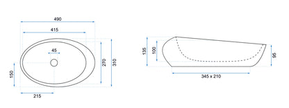 Aufsatzwaschbecken Roxy Stone Light Grey 49x31cm