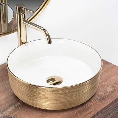 Aufsatzwaschbecken Sami White Brushed Gold Ø 36cm