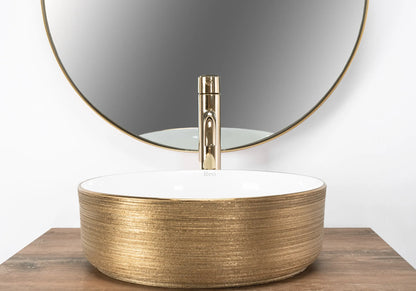 Aufsatzwaschbecken Sami White Brushed Gold Ø 36cm