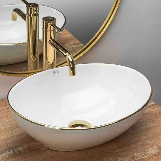 Aufsatzwaschbecken Sofia Gold Edge White 41x34,5cm