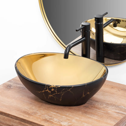Aufsatzwaschbecken Sofia Black Marmor Gold 41x34,5cm
