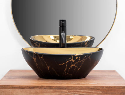 Aufsatzwaschbecken Sofia Black Marmor Gold 41x34,5cm