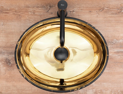 Aufsatzwaschbecken Sofia Black Marmor Gold 41x34,5cm