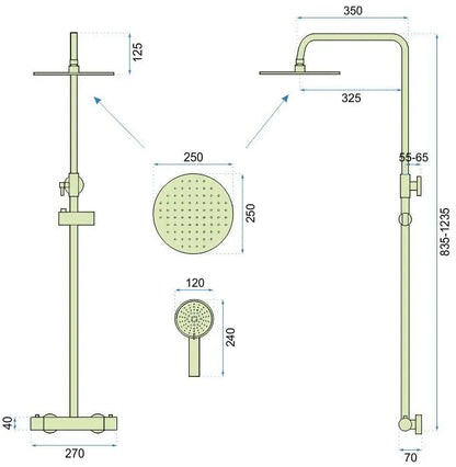 Dusche Vincent Gold Matt (Duscharmatur mit Thermostat)